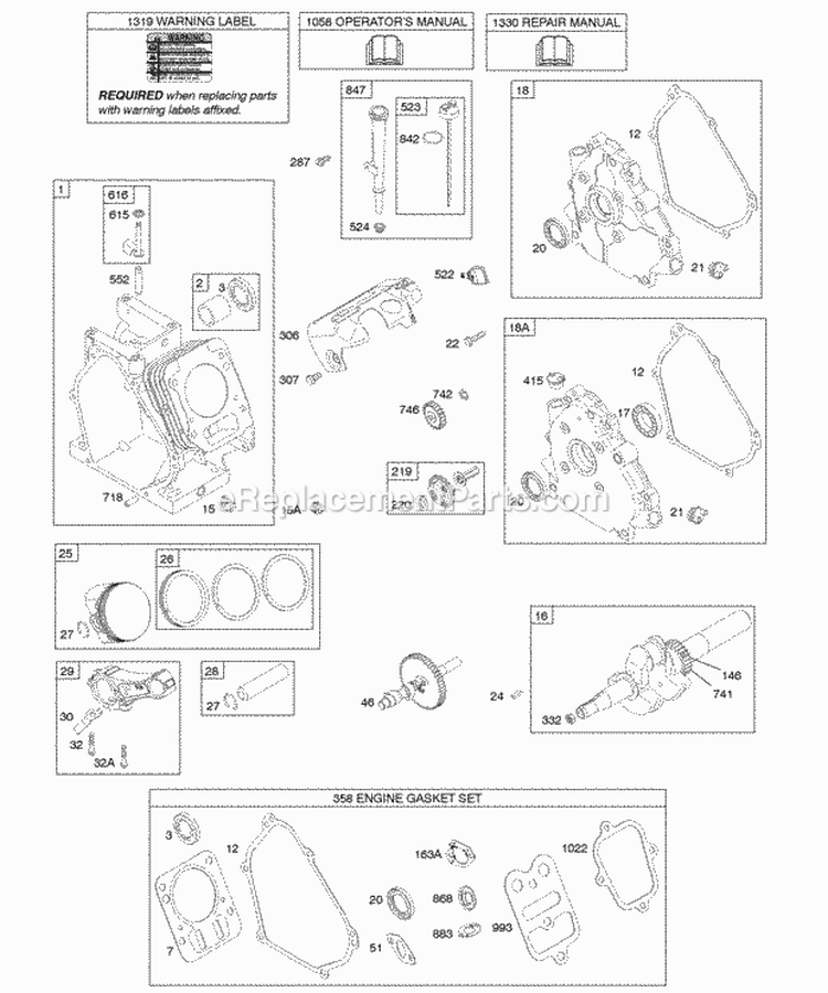 Camshaft Crankcase Cover Crankshaft Cylinder Lubrication Piston Group Diagram and Parts List for 121A12-0022-E1  Briggs and Stratton Engine